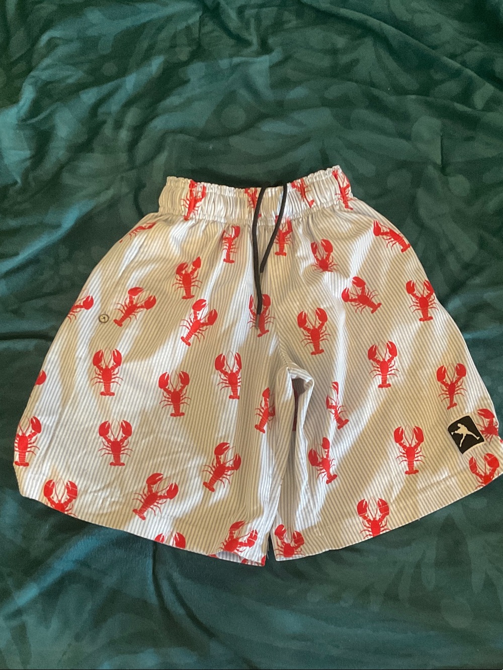 Kids Red Lobster Print Swim Shorts - Striped White
